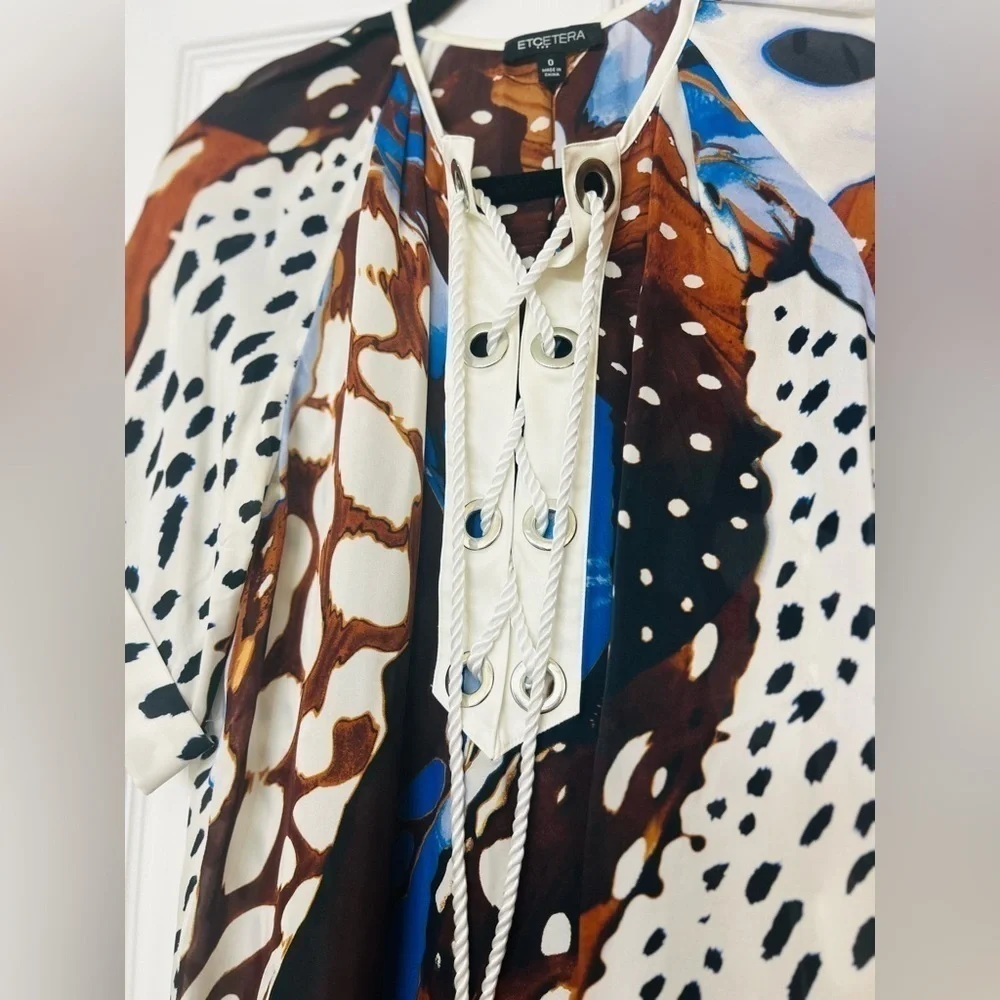 Silk Multicolored Lace Up Animal Print Tunic - Picture 6 of 10